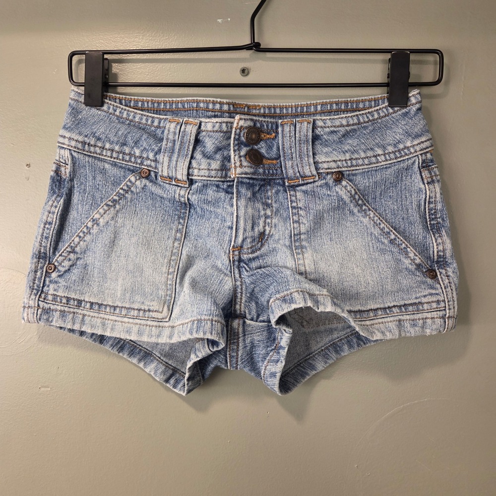 Aeropostale Women's Mini Jean Shorts Mid Rise Light Wash Denim Size 0